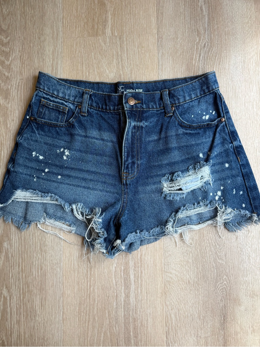 NOBO Distressed Dark Blue High-Rise Denim Shorts